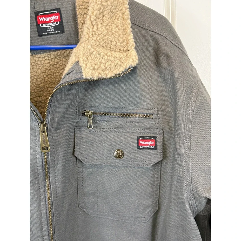 NWT Wrangler Workwear Mens XL Sherpa Jacket Grey Cotton Canvas Zip Carhartt Coat